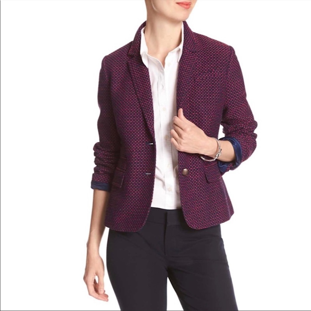 Womens Navy and Red tweed blazer